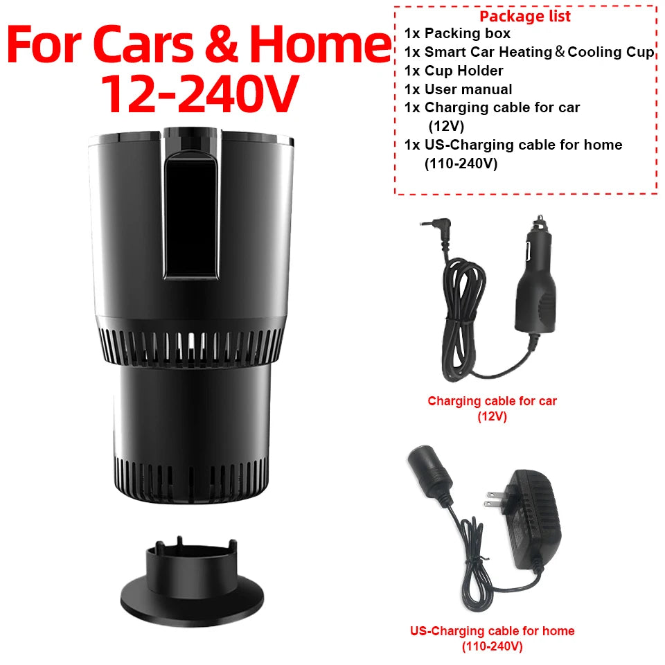 2-in-1 Car Heating and Cooling Cup With Display Screen 12V Button Control For Hot and Cold Functions Beverage Bottle Thermos Cup