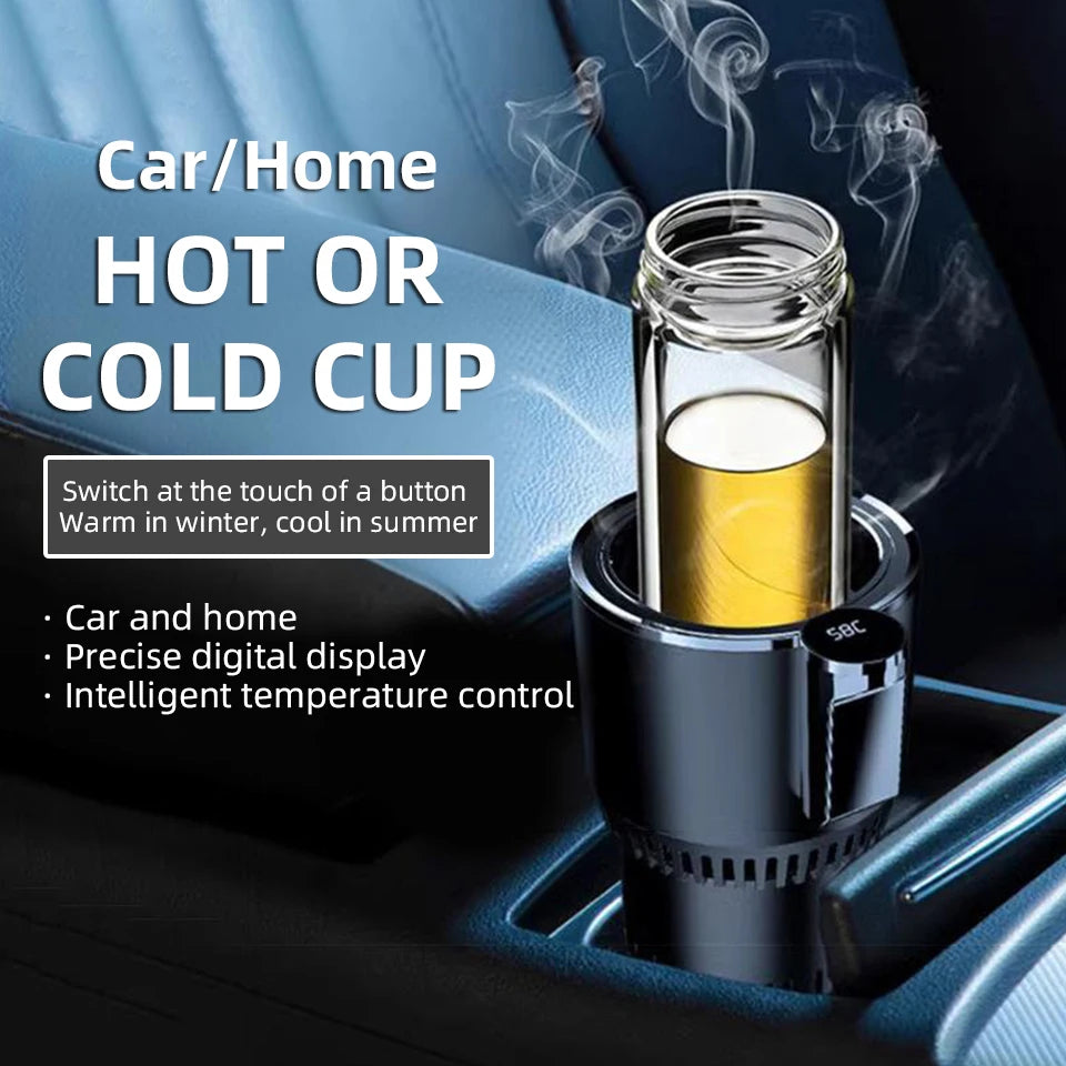 2-in-1 Car Heating and Cooling Cup With Display Screen 12V Button Control For Hot and Cold Functions Beverage Bottle Thermos Cup