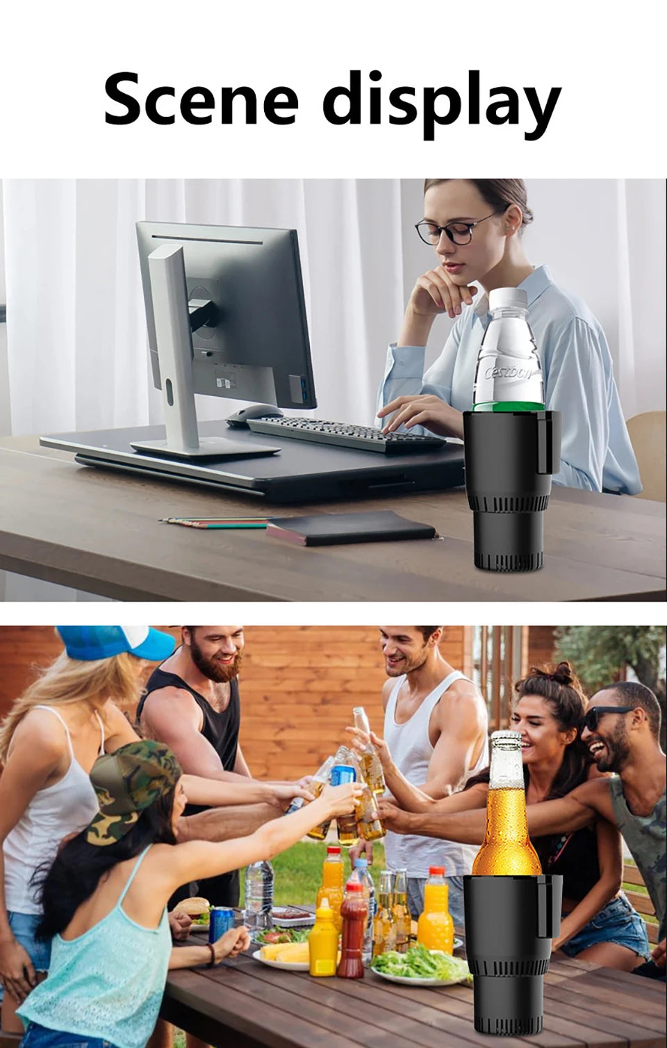 2-in-1 Car Heating and Cooling Cup With Display Screen 12V Button Control For Hot and Cold Functions Beverage Bottle Thermos Cup