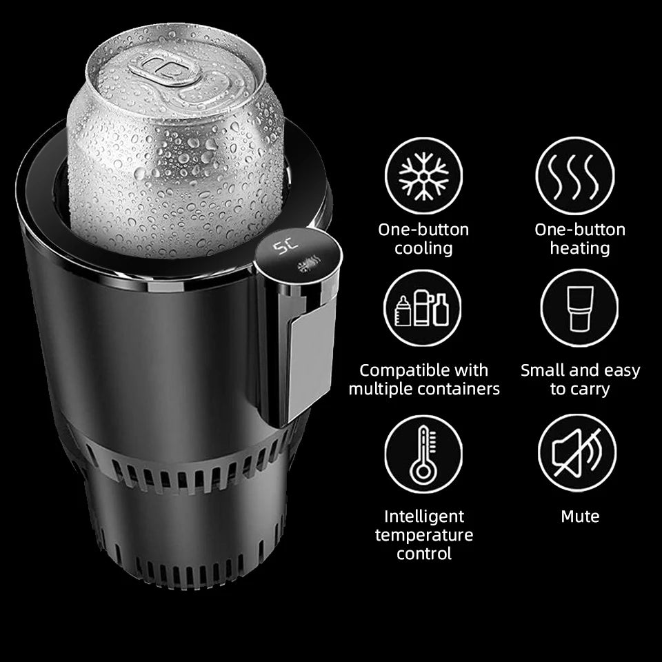 2-in-1 Car Heating and Cooling Cup With Display Screen 12V Button Control For Hot and Cold Functions Beverage Bottle Thermos Cup