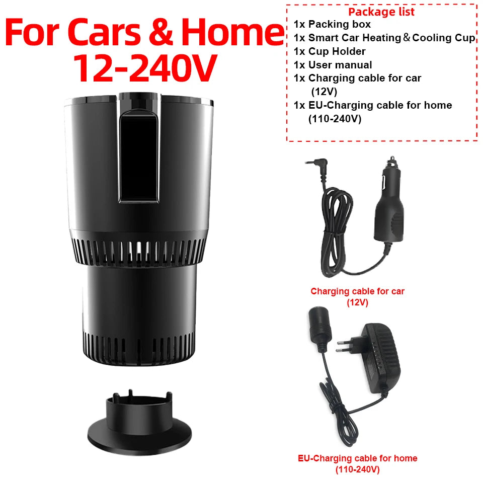 2-in-1 Car Heating and Cooling Cup With Display Screen 12V Button Control For Hot and Cold Functions Beverage Bottle Thermos Cup
