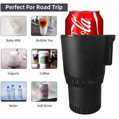 2-in-1 Car Heating and Cooling Cup With Display Screen 12V Button Control For Hot and Cold Functions Beverage Bottle Thermos Cup