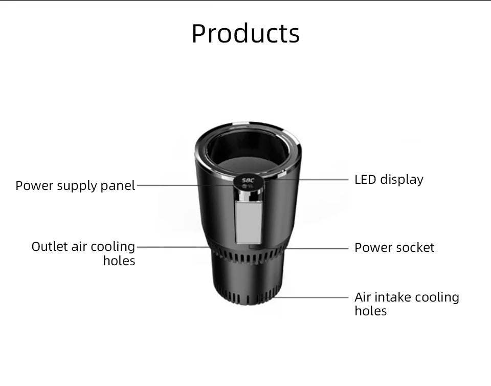 2-in-1 Car Heating and Cooling Cup With Display Screen 12V Button Control For Hot and Cold Functions Beverage Bottle Thermos Cup