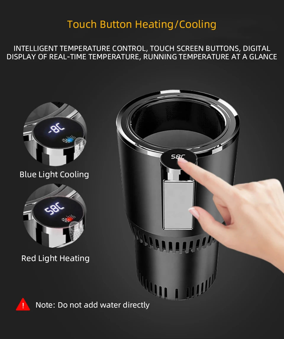 2-in-1 Car Heating and Cooling Cup With Display Screen 12V Button Control For Hot and Cold Functions Beverage Bottle Thermos Cup