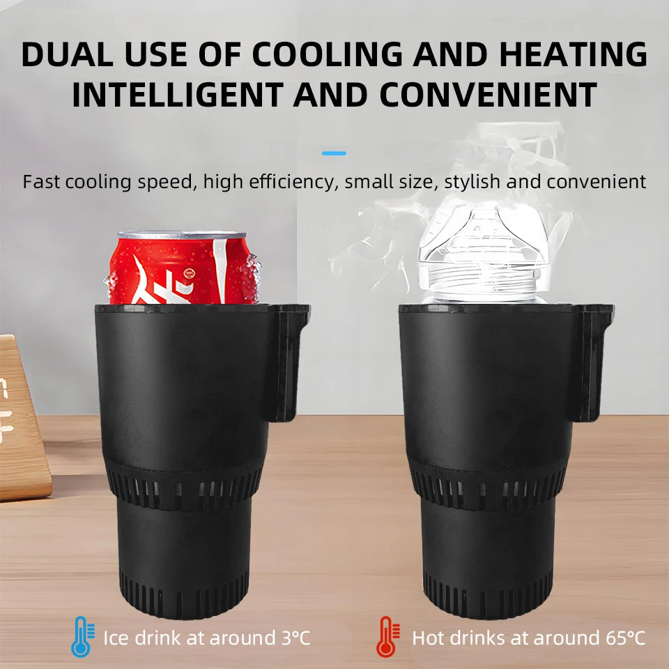 2-in-1 Car Heating and Cooling Cup With Display Screen 12V Button Control For Hot and Cold Functions Beverage Bottle Thermos Cup